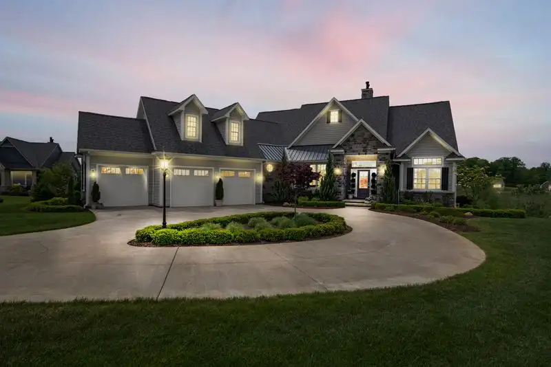 Driveway with lighting in the evening