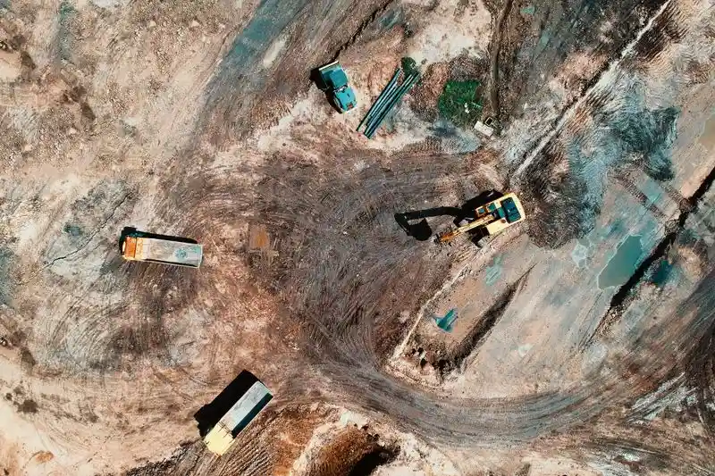 Excavated ground showing construction layers