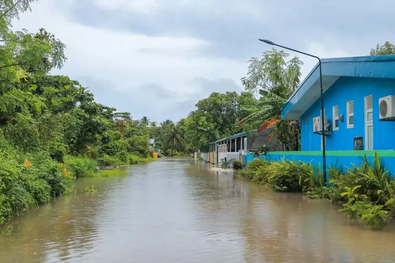 Flooded street during heavy rain