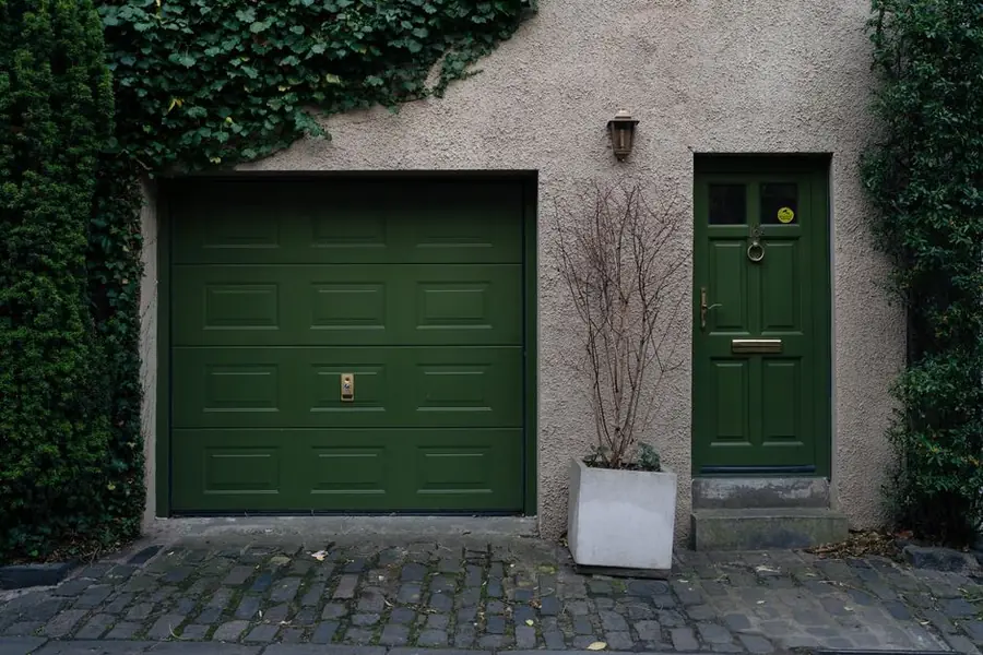 Traditional garage door and entrance on a British home